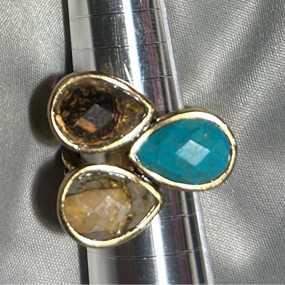 Citrine, Topaz and Turquoise Gemstone Ring